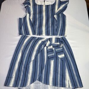 Lost + Wander Blue Striped Crop Top Skirt Set Fully Lined Size Large Sleeveless